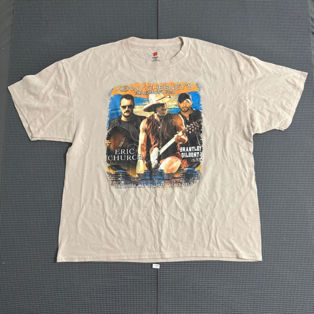 Kenny Chesney Big Revival Tour 2015 Shirt XL Eric Church Brantley Gilbert Tan